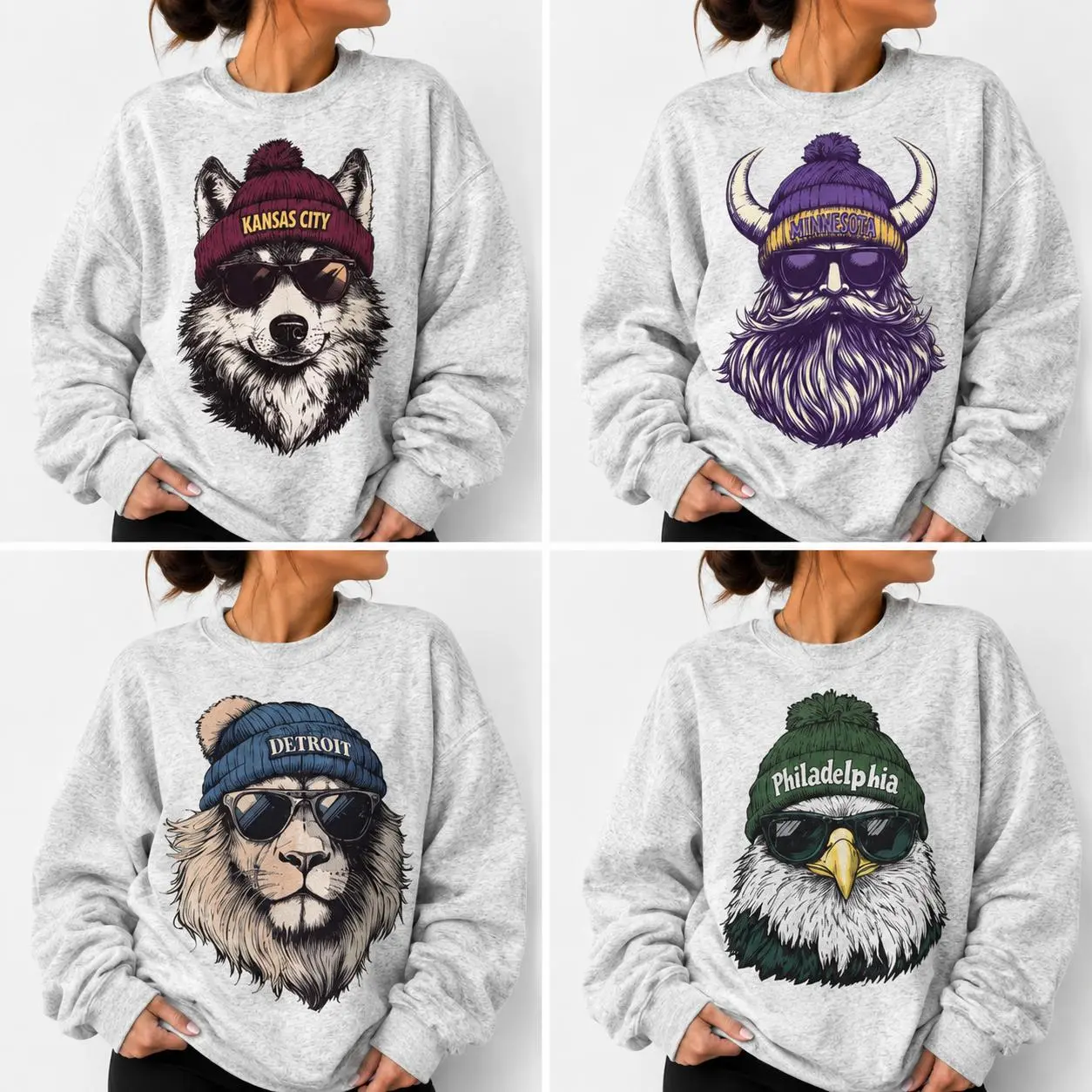 All 32 Teams Spirit Animal Graphic Sweatshirts, All Team City Animal Pullover Retro Game Day City Football Sweatshirt