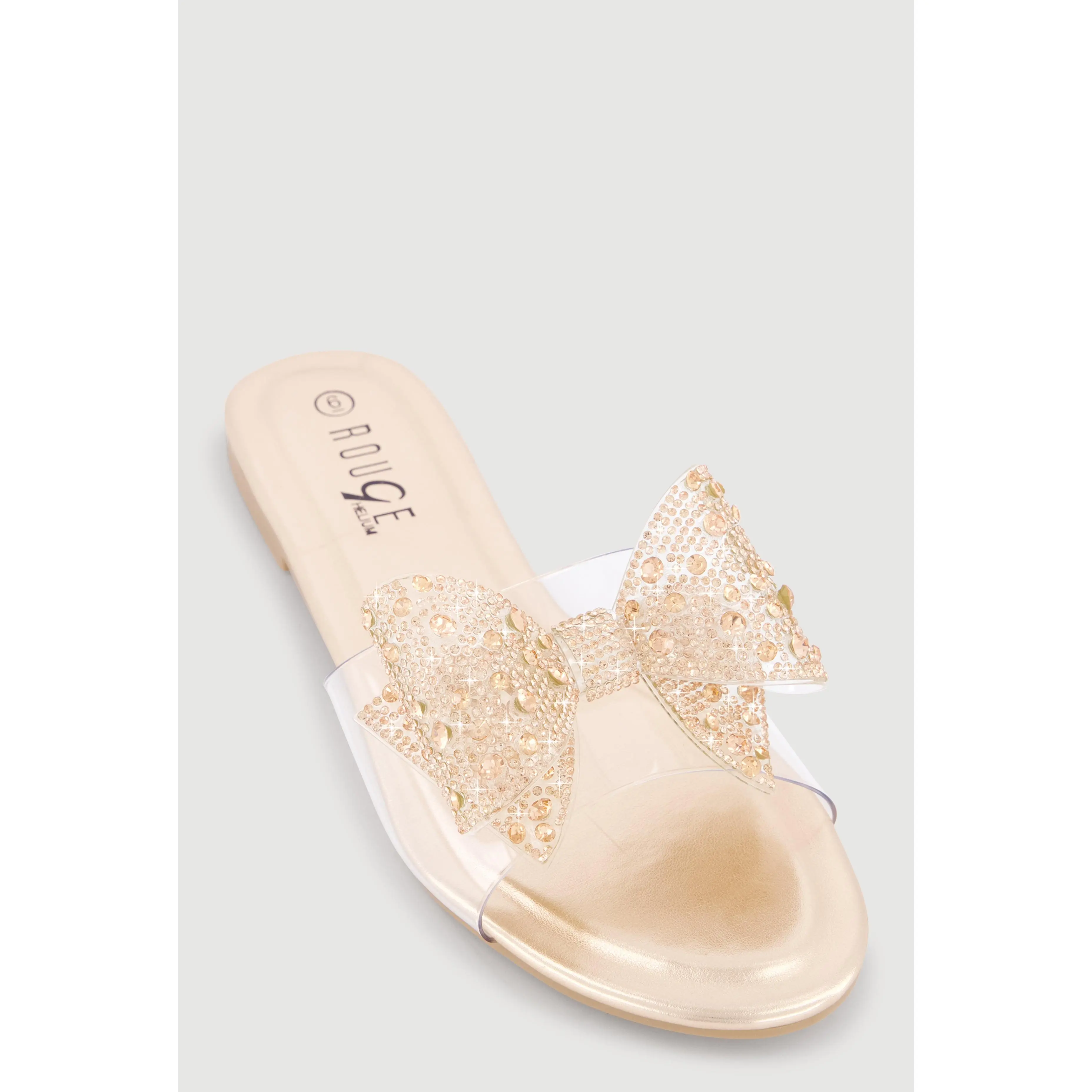 Rhinestone Bow Clear Band Slide Sandals