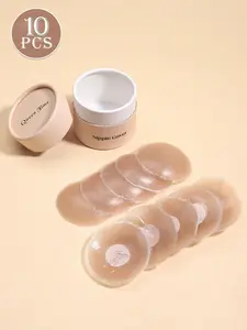 10pcs/set reusable elegant brown round nipple covers, comes with a round bra storage gift box, strapless invisible self-adhesive breast pads, easy to carry, women's underwear and lingerie accessories to prevent nipple embarrassment