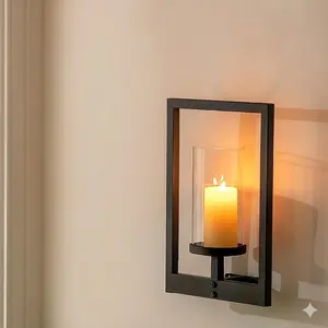 Candle Sconces Wall Decor, Set of 2 Metal Modern Style Frames, Wall Mounted Minimalist Decor for Living Room & Hallway