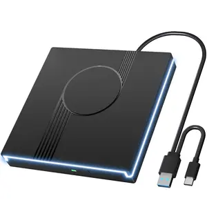 2-in-1 Plug and Play RGB External CD/DVD Drive, USB 3.0 Type-C Ultra-Slim Portable DVD Player and CD/DVD ±RW Burner, Compatible with PC MacBook Desktop, Windows 7/8.1/10/11 Linux