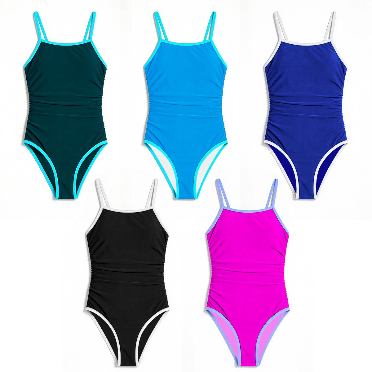 B2LOVER Women's One Piece Swimsuit Tummy Control Slimming Bathing Suit Color Block Spaghetti Strap 1 Piece Swim Suit Swimwear