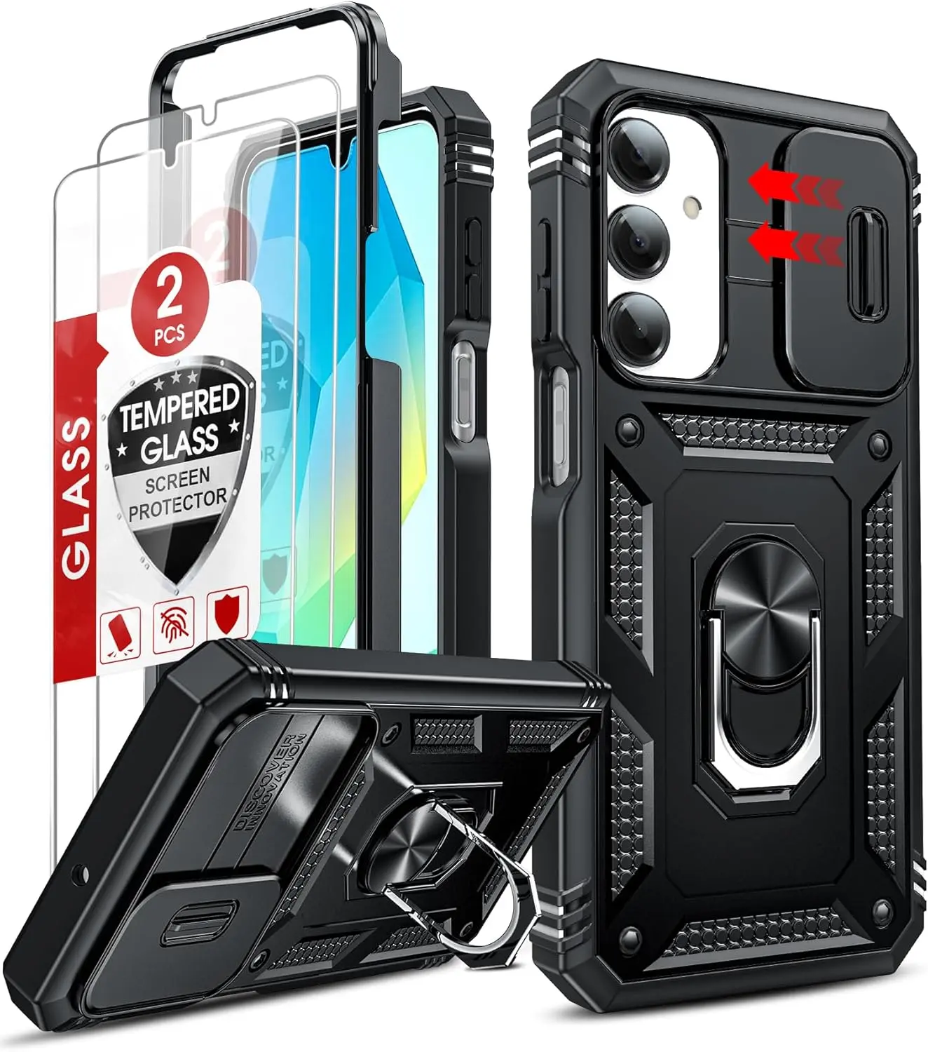 Samsung Galaxy A17/A16 5G Case 2 Pack with Screen Protector & Camera Cover, Military-Grade Heavy Duty Shockproof Phone Case, Rugged Protective Cover for Samsung A17 & A16 5G, Black