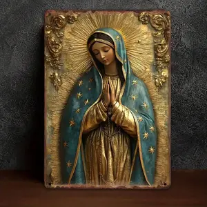 1pc Vintage Style Virgin Mary Metal Sign - Catholic Home Decor, Rustic Farmhouse Wall Art, Religious Tin Plaque For Church, Christian Decorative Gift, 8"X12" Aluminum, Wall Hanging, Family Theme