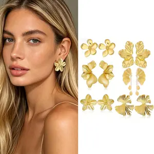 6 Pairs Gold Flower Statement Earrings for Women Large Gold Plated Large Irregular Leaf Drop Earrings Big Chunky Dangle Floral Earrings Set Jewelry Gift