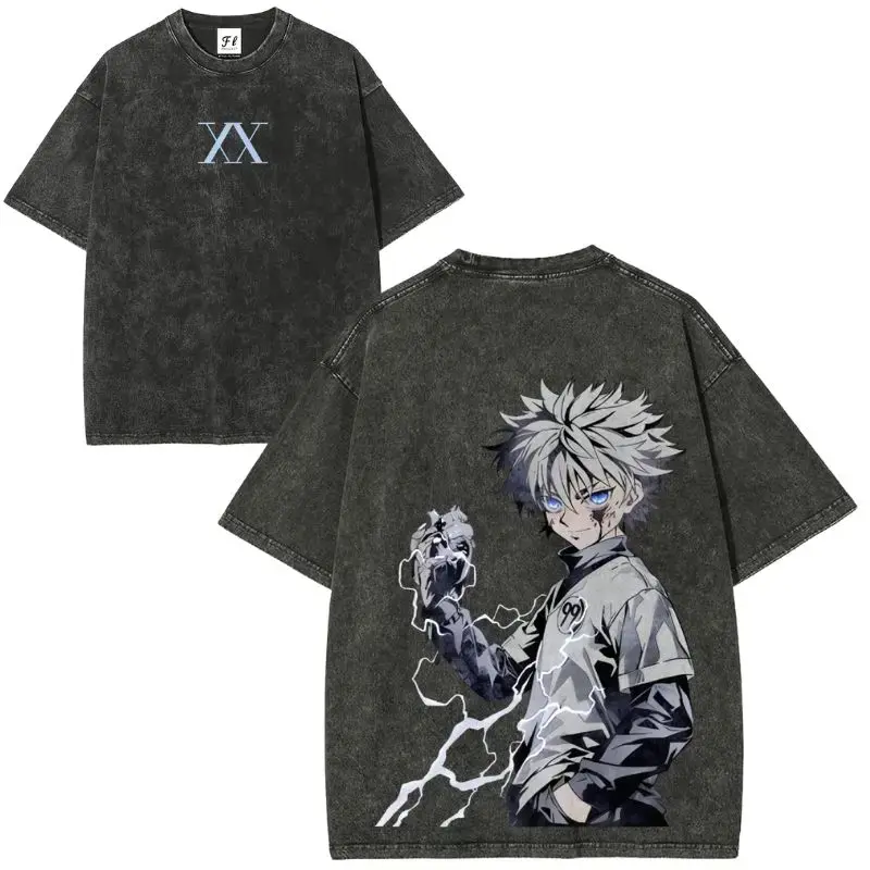 Men's Hunter Killua Oversize Crew Neck Shortsleeve Washed Batik Cotton T-Shirt - Stylish Pre-Shrunk Super Soft Unisex Menswear Fashion Top, Ideal Gift for Streetwear Enthusiasts (Gorlock Destroyer, Soulja Boy Outfit, TV Show, Christian Clothing)