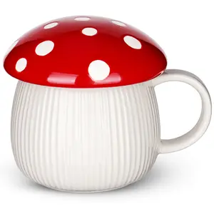 NiHome 12oz Mushroom Shaped Ceramic Mug with Lid - Unique Colorful Cup for Coffee, Tea, Hot Chocolate & More, Non-Toxic Dishwasher Safe Creative Lively Desk Decor for Home and Office