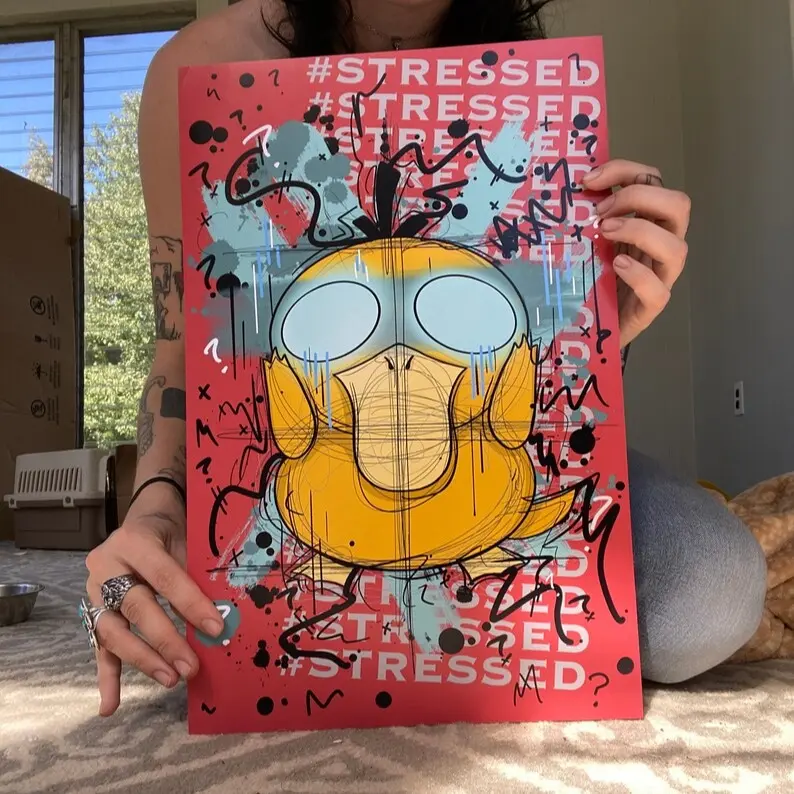 Cute Psyduck City Travel Anime Poster, Kids Bedroom Wall Decor, Gift Idea for Him, Unframed Wall Art, Home Decor