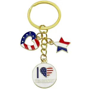 Patriotic American Flag Keychain, 4th of July Heart Star Charm Keyring, USA "I Love This Country" Alloy Pendant, Backpack Accessory Gift