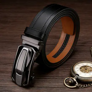 【cuttable】Premium Men's Leather Automatic Buckle Belt | Adjustable Ratchet Strap for Comfort Fit | Ideal Father's Day Gift, Business Formal Belt, Casual Daily Belt | Great Gift for Husband, Father, Colleagues | Durable Classic Design