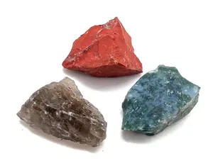 Rough Earth Energy Crystal Set - Raw Moss Agate, Smoky Quartz, Red Jasper - Grounding Stones - Earth Harmony Trio