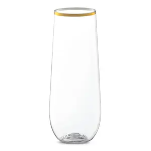 9 oz. Clear with Gold Stemless Plastic Champagne Flutes