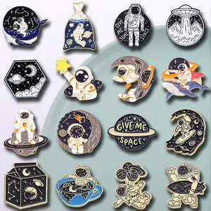 16pcs Anime Paint Manga Astronaut Spaceship Starry Sky Metal Brooch Color Cartoon Badge Star Surrounding Commemorative Badge