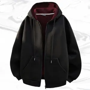 Men's Black Hooded Sweatshirt - Stylish Street Style Color Blocking Longsleeves Top, Personalized Drawstring Hood, Large Pockets, Loose Casual Fit for Him