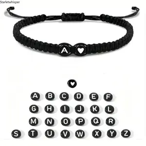 Letter & Heart Braided Bracelet, Minimalist Adjustable Unisex Jewelry, Trendy Matching Wrist Accessory, Casual Cool Decor for Men & Women, Ideal Valentine’s Day and Daily Couple Gift