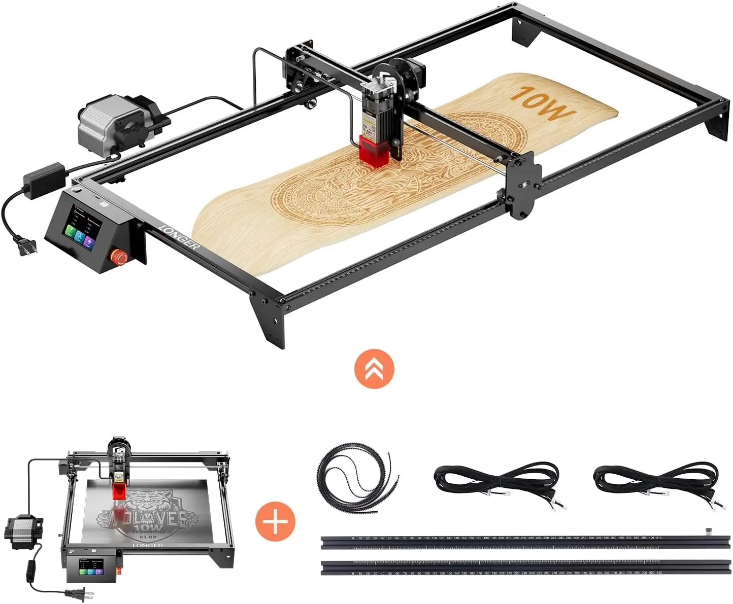 Longer RAY5 10W Dual Beam Laser Engraver Power Tool - Hardware, Air Assist Kit, Y-axis Extension Kit, Compressed Spot CNC, App Offline Control, Plug-and-Play, 400x850mm(15.7"x33.5") Engraving Area for Metal/Wood Cutting (DIY Tool for DIY Users)