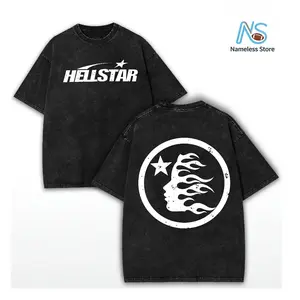 TLXT 100%25 cotton double-sided printed Hell Star pattern T-shirt, high-quality printed T-shirt, men's round neck short-sleeved top, casual T-shirt spring and summer clothing