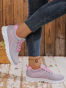 Women's Breathable Flyknit Sports Shoes, Lightweight Casual Lace-Up Outdoor Sneakers, Low-Cut Athletic Running Shoes for Comfort