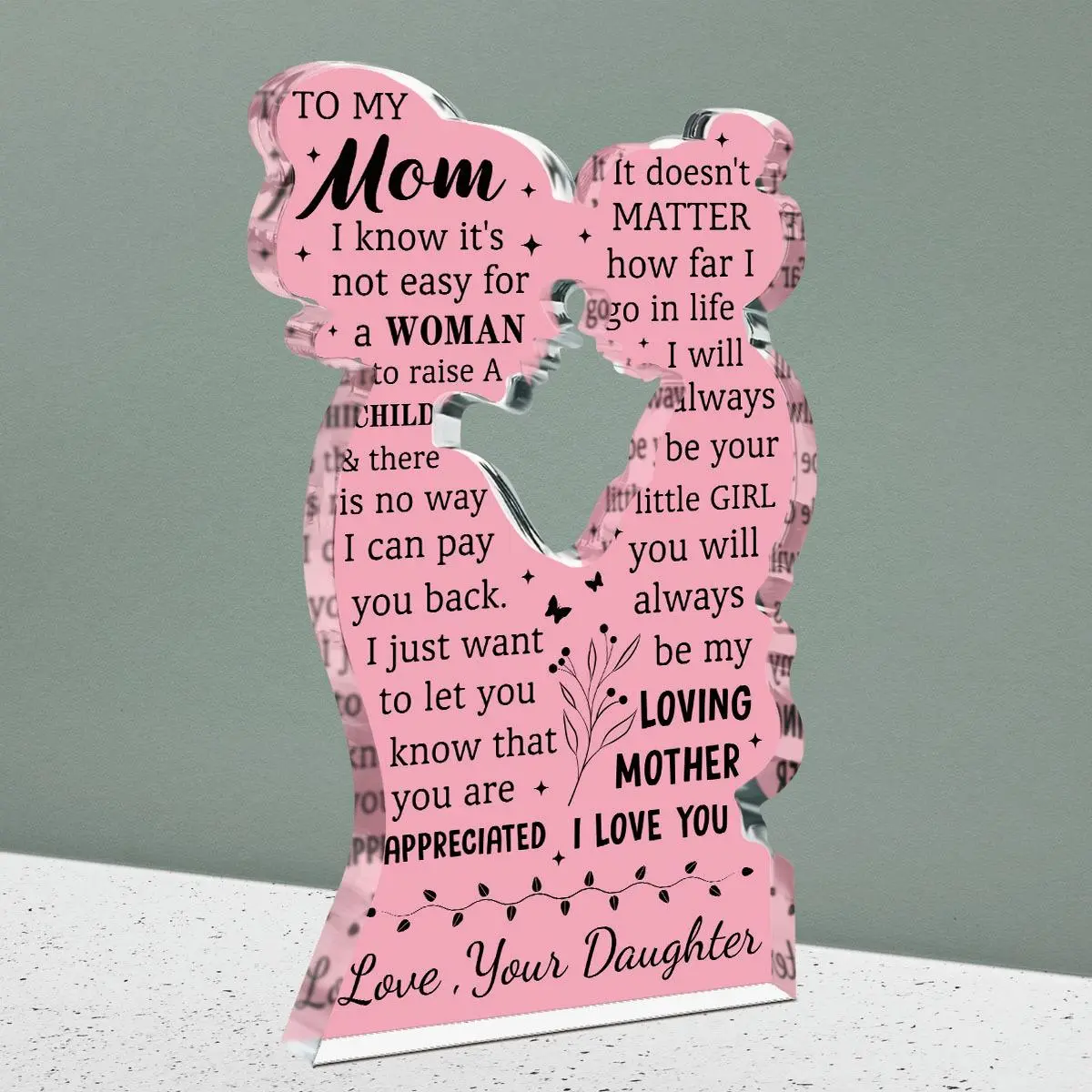Acrylic Mother & Daughter Hugging Plaque Sign, Creative Letter Pattern Ornament, Perfect Birthday & Mother's Day Gift from Daughter to Mother, Decor, Indoor Home Decoration, Home Decor Products