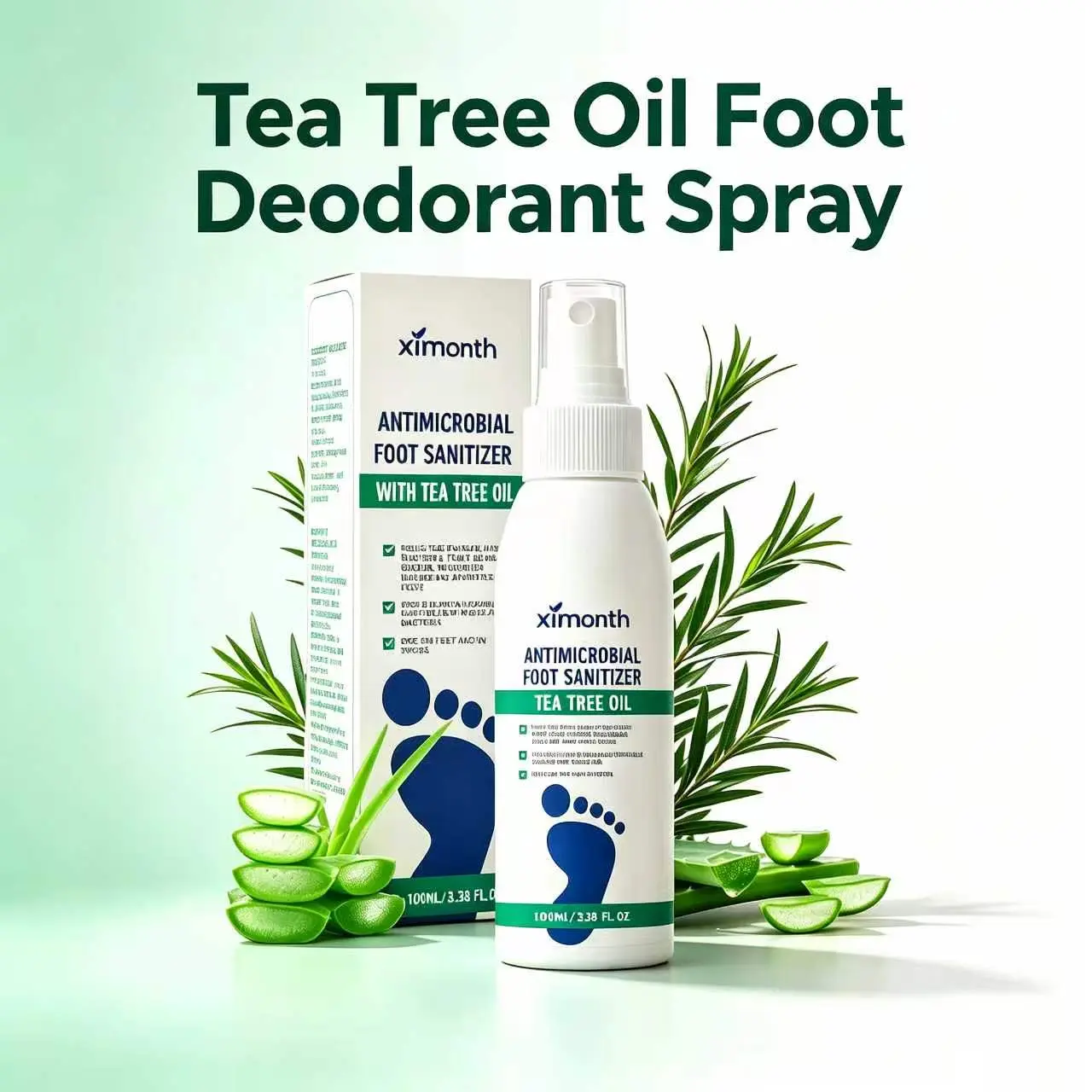 Foot Spray for Odor Control, Ximonth Tea Tree Oil Foot Sanitizer for Dry Feet Care, Plantar Moisturizing & Deodorizing Formula, Helps Freshen Feet, Shoes and Support Nail Care