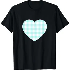 NEW[100% Cotton] Cute Mint Blue Gingham Plaid Pattern Minimalist Graphic T-Shirt Golf Gift T-Shirt For Men And Women