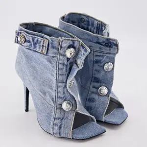 Pocket Design Fashion Denim High Heels