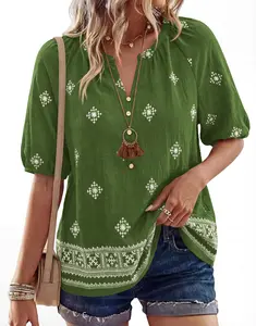 BTFBM Womens Summer Tops Boho V Neck Short Sleeve Dressy Casual Business Blouses Flowy Floral Print Shirt Trendy 2026