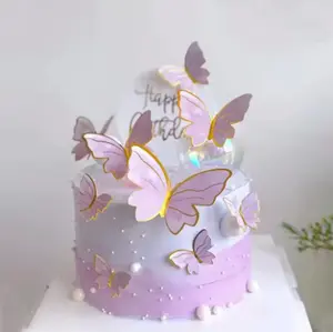 Butterfly Cake Toppers Elegant 3D Purple & Pink Decorations 10-50 pcs for Birthday Wedding Baby Shower Party Cakes Photo Ready