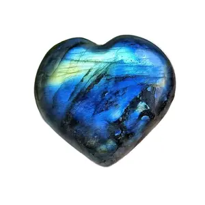 1 Piece of Natural Glitter Labradorite Heart-Shaped Gemstone-Unique Convex Cutting, High Smooth Polishing, Portable Pocket Crystal Massage Tool| 2025 Mother's Day/Birthday Christmas Gift Preferred, Economical and Affordable