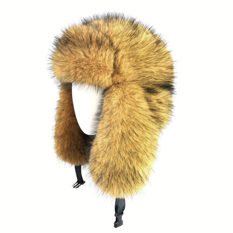 Elegant Retro Thickened Faux Fur Ushanka Hat - Warm Pilot Cap with Ear Coverage, Ideal for Hiking, Skiing, Cycling & Daily Wear, Classic Polyester Fisherman Hat with Hook-and-Loop Closure, Outdoor Headwear |   Vintage Style Hat | Faux Fur Hat