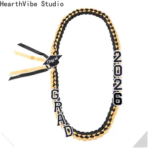 2026 Graduation Leis for Him Her - Hand-Woven Blue Braided Ribbon Lei with GRAD Letters & Cap Charm, Adjustable Graduation Money Lei with Safety Pins for Class of 2026 Graduation Ceremony Party Favors