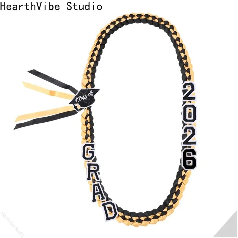 Unisex Blue-White Ribbon Graduation Lei 2026 Class - Hand-Woven Fashion Accessory with GRAD Letters, Cap Charm, Adjustable Money Holder, Safety Pins, Copper Accents for Ceremony, Birthday Gifts