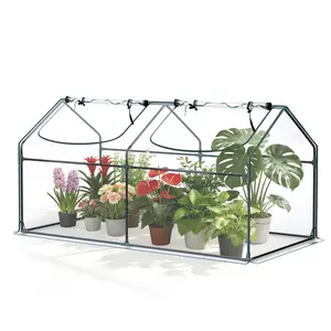Mini Cloche Greenhouse with Clear PVC Cover & Zipper Door, Steel Frame for Garden Patio Outdoor Use