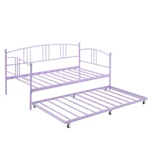 Garvee Twin Daybed with Trundle Metal Sofa Bed Frame Roll Out Foundation with Headboard Steel Slat Support Easy Assembly for Living Room Bedroom Guest Room,Purple
