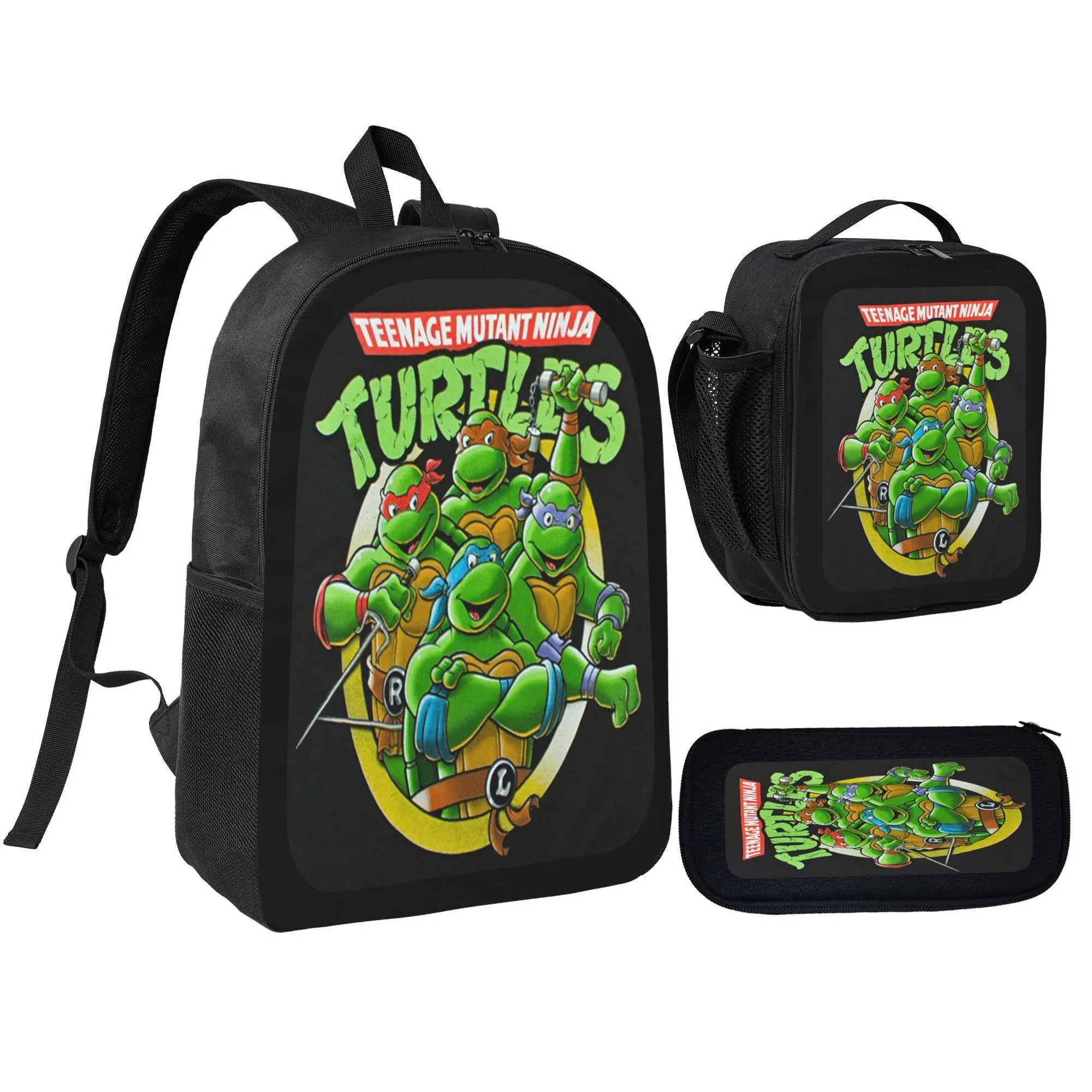 3Pcs Backpack Set Teenage Mutant Ninja Turtles With Lunch Bag Pencil Pouch School Bag For Boys Kids Students