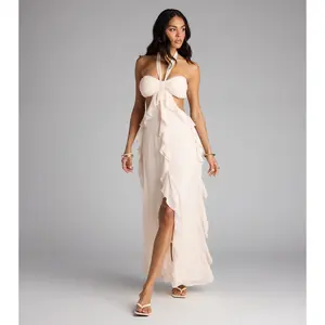 Ruffle and Ready Chiffon Halter Maxi Dress