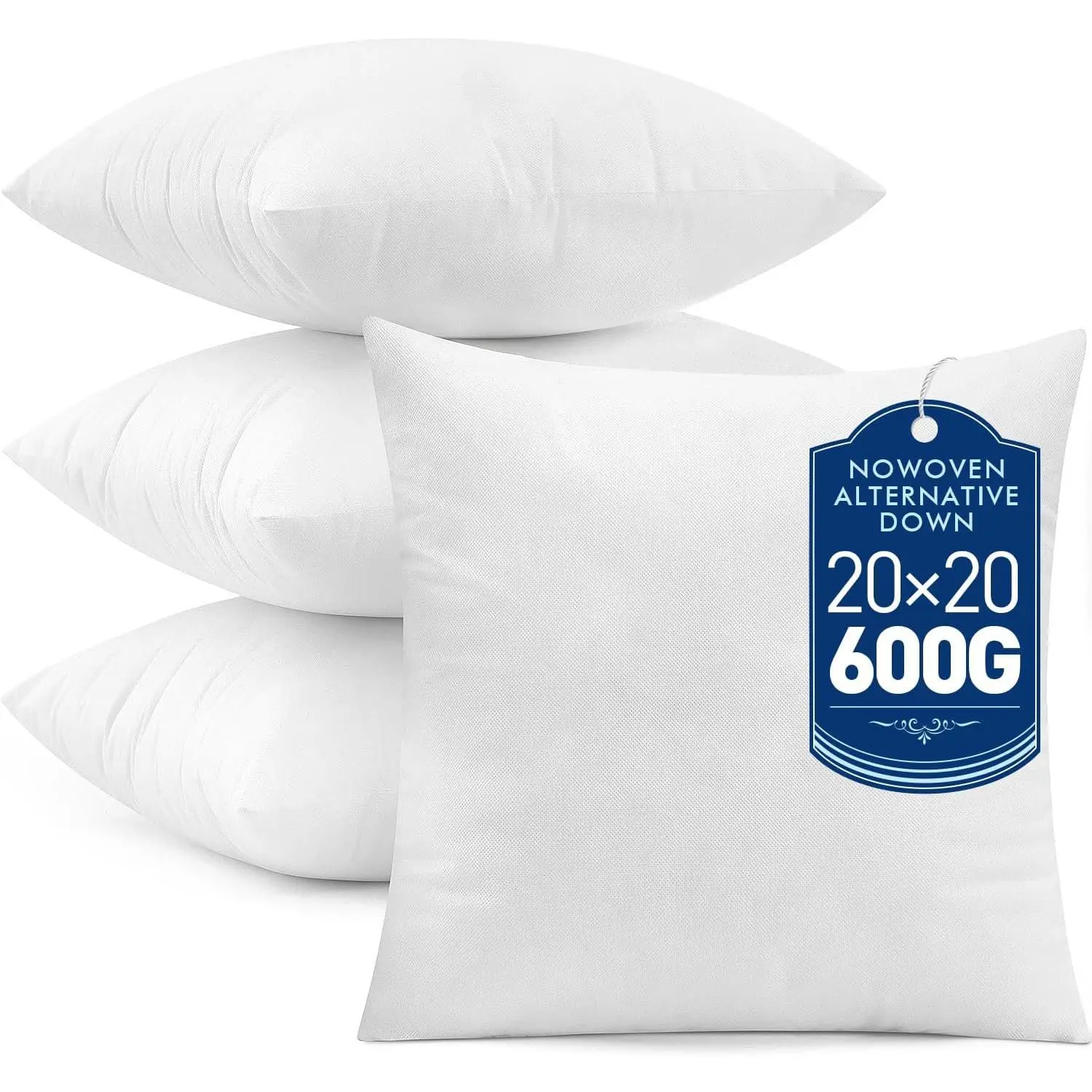 Set of 4 Throw Pillow Inserts 20x20 Inches,  Virgin Filling Nowoven Pillow Inserts for Couch Sofa Living Room