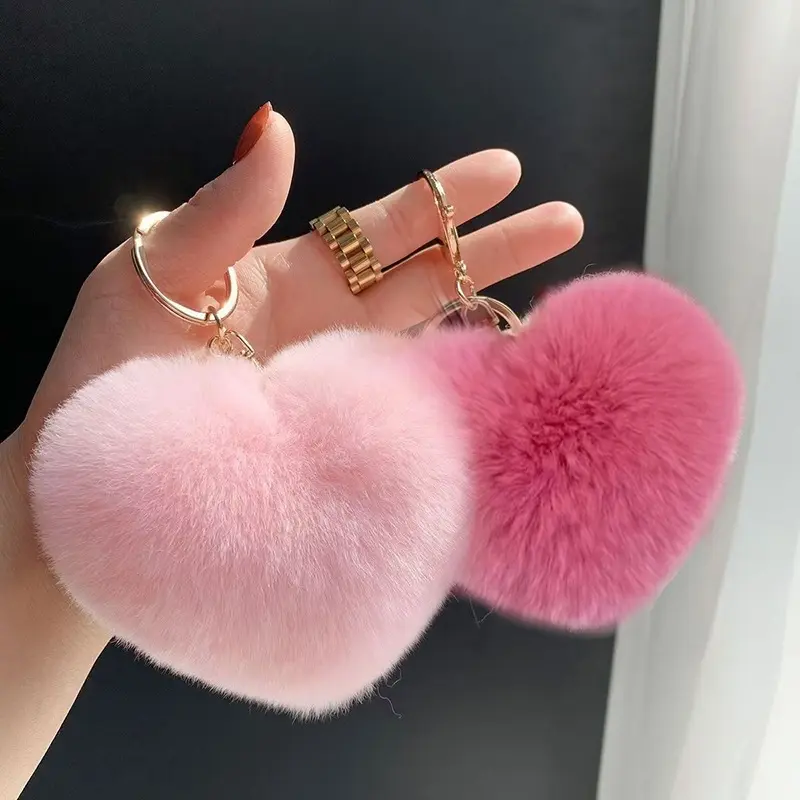 Dopamine Color Plush Heart-Shaped Keychain, Fuzzy Keychain, Trendy Cute Keychain, Peach Heart Decoration, Car Key Ring, Bag Charm, Heart Design Keychain, Perfect Gift for Women