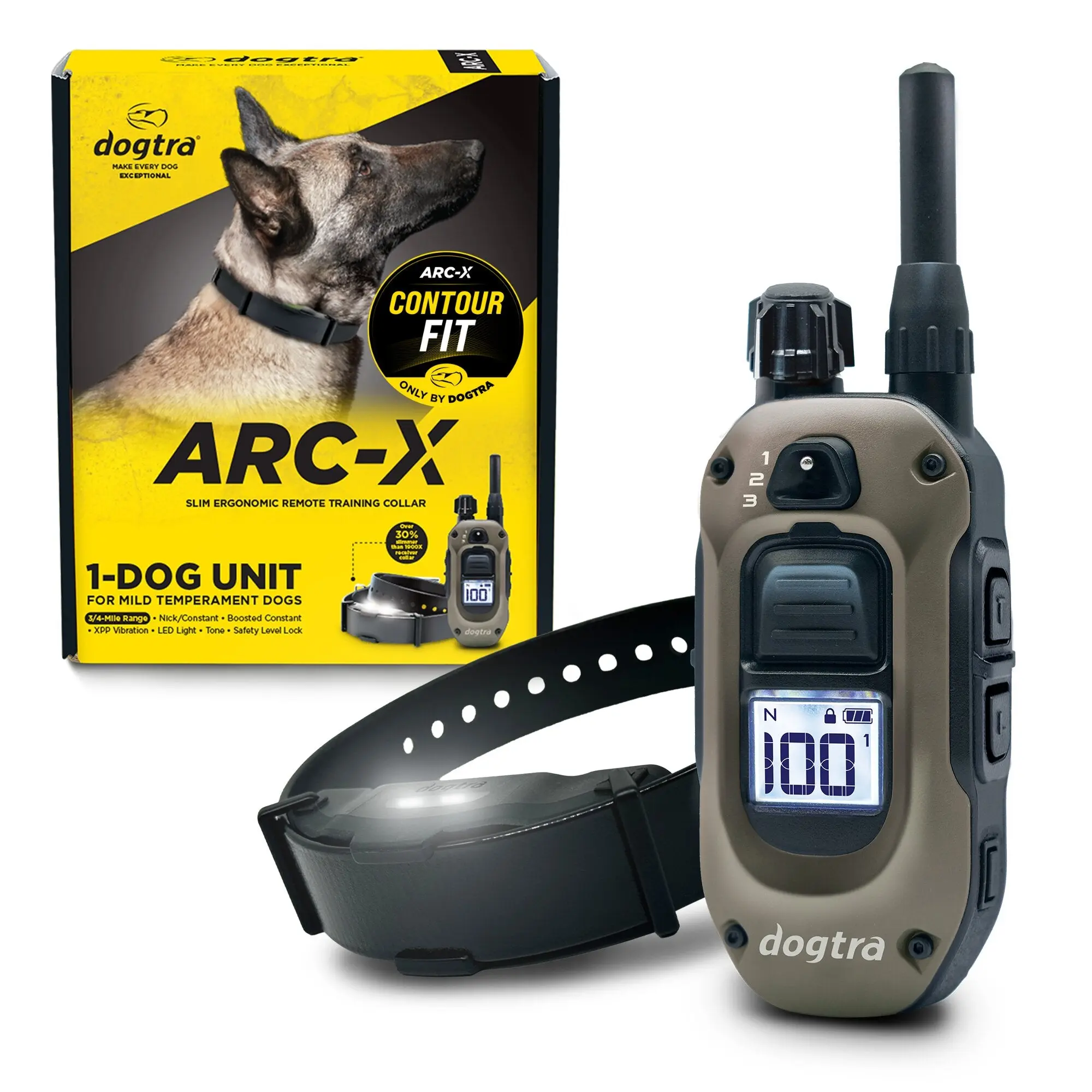 Dogtra ARC-X E-Collar for Dog Training - 3/4 Mile Range for Dogs 15 lbs Slim Design IPX9K Waterproof 100 Stimulation Levels Vibration Tone Rechargeable - Dog Owners and Professional Trainers