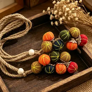 Boho Style Polyester Curtain Tiebacks, Colorful Beads and Pom Poms, Small Decorative Curtains, Ideal for Christmas, Halloween, Easter Gifts