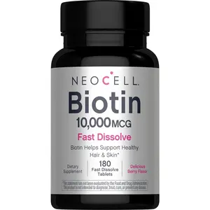 NeoCell Biotin 10000mcg Fast Dissolve Tablets | 180 Count | for Women and Men | Berry Flavor Supplement | Hair, Skin, and Nails