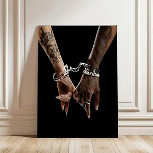Ride or Die Couple Canvas Wall Art Handcuffed Hands Pinky Promise Poster Tattoo Aesthetic Room Decor Black Love Gift for Boyfriend Girlfriend