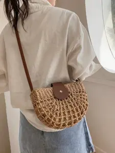 Boho Style Straw Bag, Fashionable Half Moon Bag for Women, Casual Trendy Versatile High-quality Daily Commuting Bag, Girl Fashionable Shopping Bag