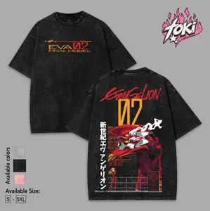 EVA-02 Neon Genesis Evangelion Washed Heavy Cotton T-Shirt | Unisex Anime Manga Tee and Evangelion Fans Fabric Menswear Top Tshirt Clothing Collar Seamless Oversized Streetwear Hoodie Kangaroo graphic sweatshirt merch gift