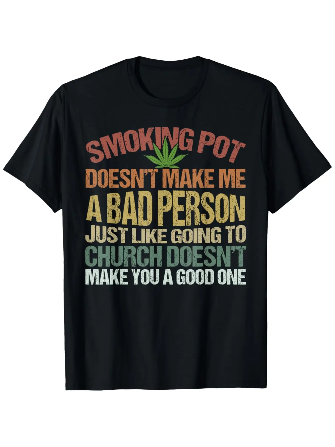Unisex "Smoking Weed Doesn't Mean I'm Bad" T-Shirt - Leaf Slogan Print Short Sleeve Crew Neck Tee, Loose Fit Casual Shirt Suitable for All Seasons, Machine Washable Black Top with Green/Red/Beige Text for Men & Women