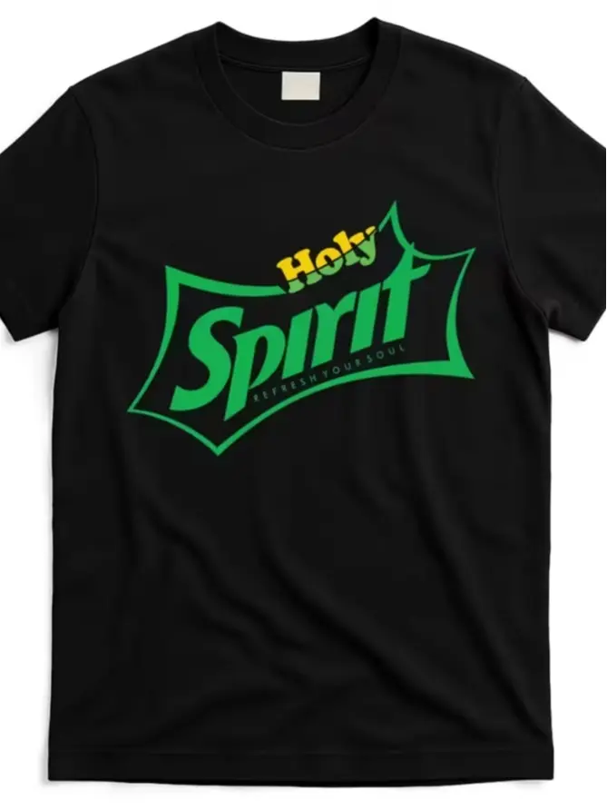 Women's Holy Spirit Short-Sleeve Turtle T-Shirt - Black with Green-Yellow Graphic - 180gSM 100% Pure Cotton Heavyweight - Unisex Religious Streetwear Top - Casual Church Wear - Round Neck - Machine Washable Faith-Based Fashion, Shortsleeve, Graphic Tees