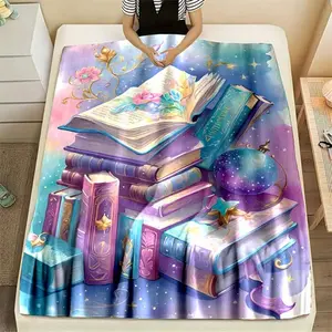Cozy Cartoon Magic Book Print Flannel Throw Blanket Soft Warm For Gift For Family Friends Soft Comfortable Flannel Blanket Lightweight Multicolor Casual Modern  lola blush teen bedroom decor home comfort Coquette blue Funny Face birthday celebration