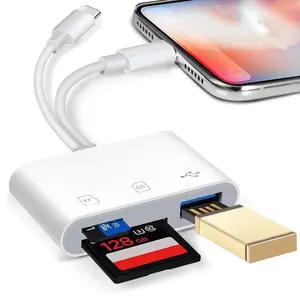 USB C dual plug 3 in 1 SD card reader camera adapter, USB C Hub, USB Connector, for iPhone 17 Pro 16 15 14 13 12/Pad, type-c Android phones, tablets, laptops to read SD, Micro SD (TF), USB (mouse, keyboard, microphone, USB flash drive, MIDI)