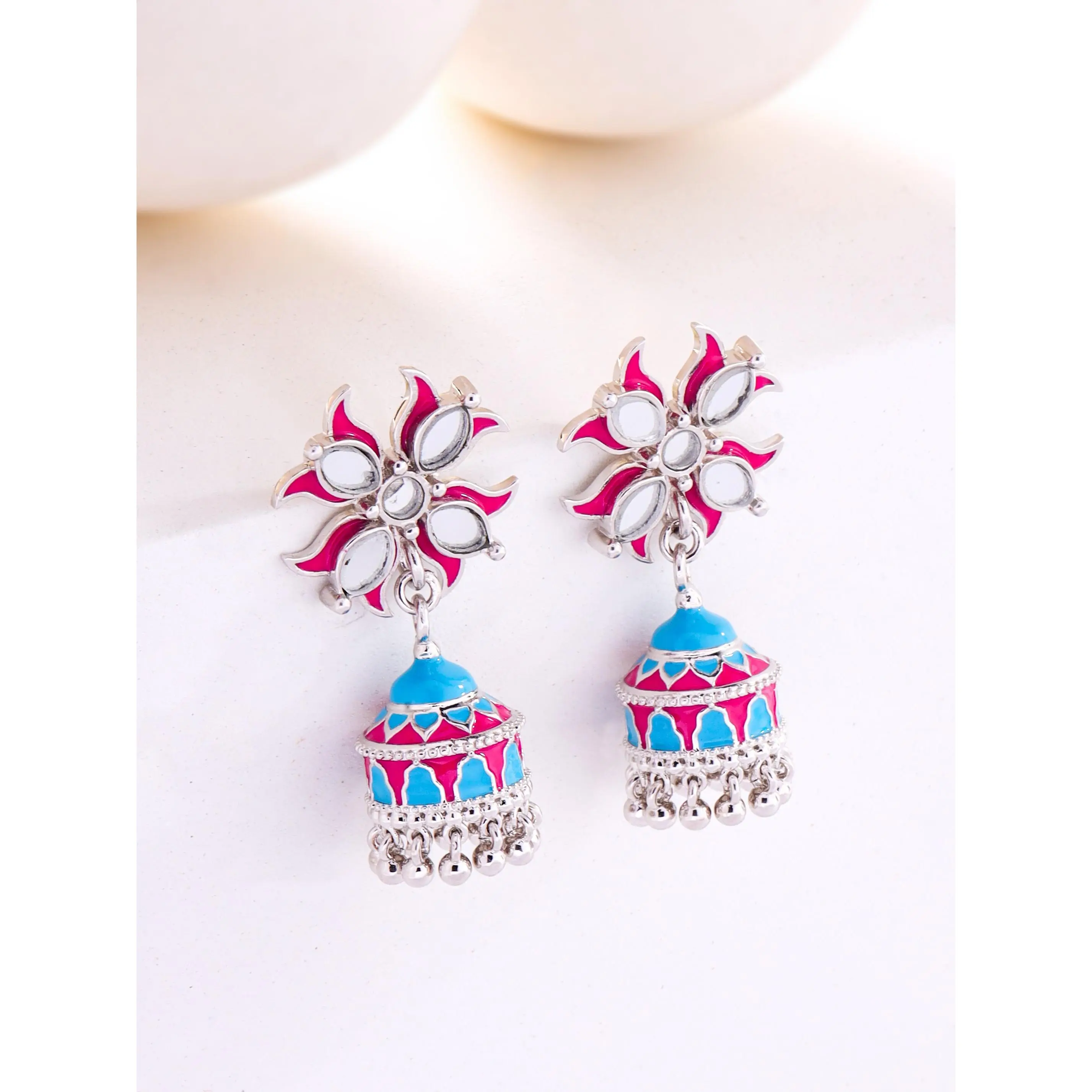 Lotus Reflection Stud Jhumka Earrings
