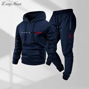 Paris Print Hoodie Set Unisex Matching Sweatpants Casual Streetwear